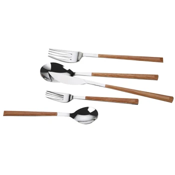 

5Pcs Imitation Wooden Handle Dinnerware Stainless Steel Knife Fork Tableware Western Cutlery