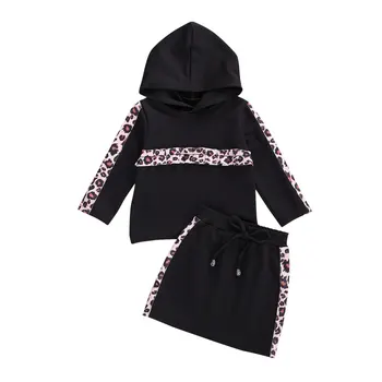 

Fashion Infant Kids Baby Girl Long Sleeve Leopard Hooded Sweatshirt Tops Aline Skirt 2PCS Outfits Autumn Clothes Set