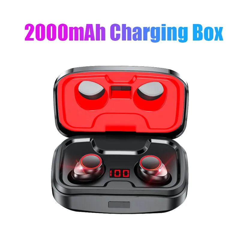 Red 2000mAh Беспроводные Bluetooth наушники, отпечаток пальца, сенсорные Bluetooth наушники, TWS, беспроводные наушники, HD стерео наушники с шумоподавлением - Цвет: Red 2000mAh