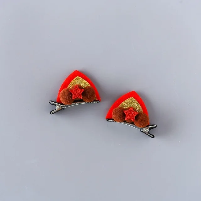 2pcs/Set Cute Hair Clips For Girls Glitter Rainbow Felt Fabric Flowers Hairpins Cat Ears Bunny Barrettes Kids Hair Accessories Red Ball