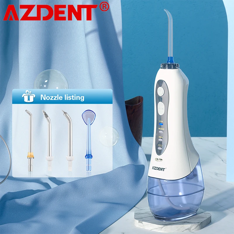 Tasa de descuento AZDENT HF-5 irrigador Oral de agua portátil hilo Dental recargable USB agua irrigador Dental con chorro diente elegir 5 De punta 300ml 3 modelos 76okzxem