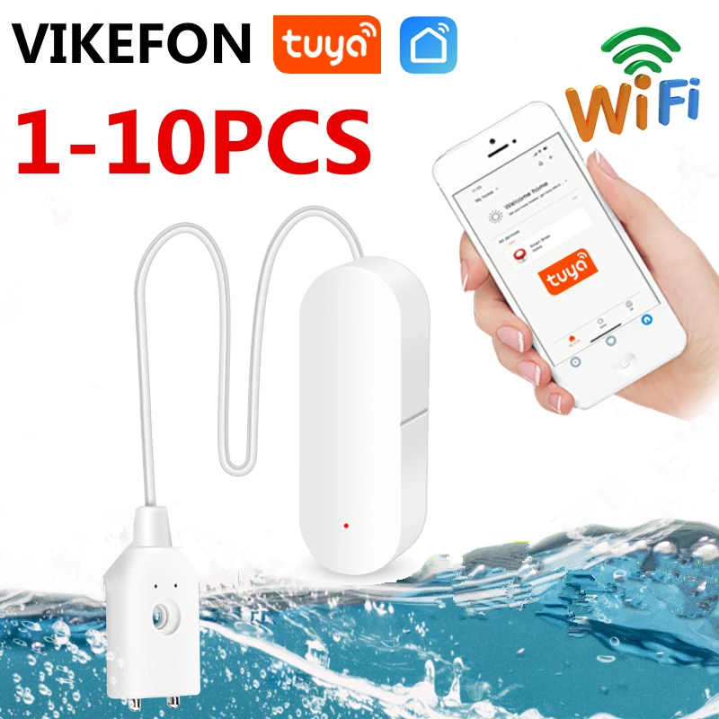 1-10PC Tuya Alarme Maison Alarme de Fuite D'eau WIFI Capteur De Fuite D'eau Détecteur D'inondation Alerte Débordement Soutien Tuyasmart Vie Intelligente APP