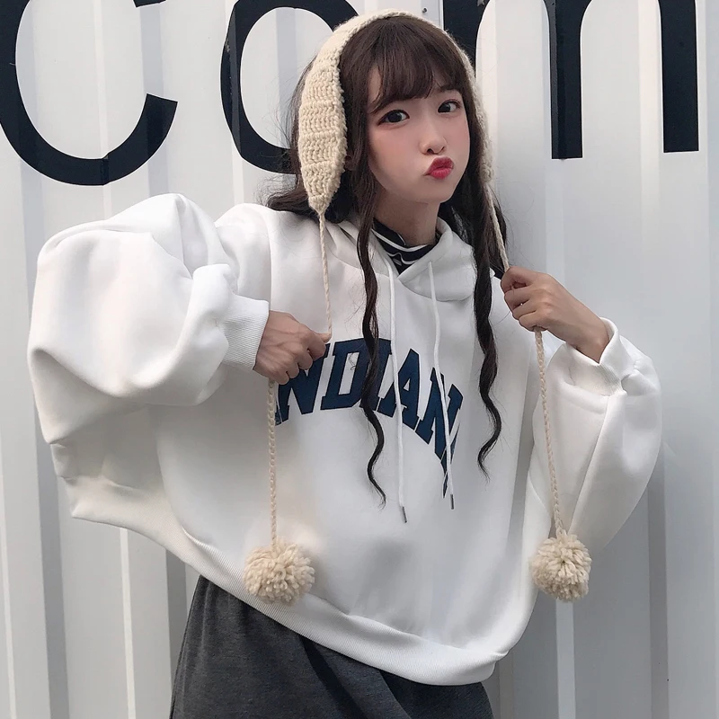 Hoodies Women Hooded Oversize Thick Plus Velvet Loose False Two-piece Letter Print Womens Hoodie All-match Leisure Simple Trendy
