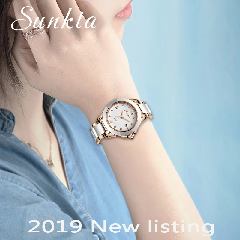 SUNKTA, модные женские часы, розовое золото, женские часы-браслет, Reloj Mujer, новинка, креативные водонепроницаемые кварцевые часы для женщин
