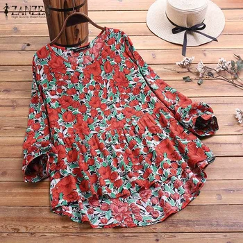 

2020 Spring Long Sleeve Shirt ZANZEA Women Casual O Neck Blouse Vintage Floral Printed Bohemian Beach Tunic Tops Blusas Chemise