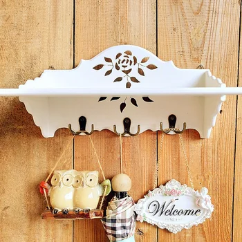 

1PC Creative Wall Storage Rack Simple Balcony Storage Stand Hanging Storage Finishing Rack with Coat Hat Hook Wall Angel Wooden