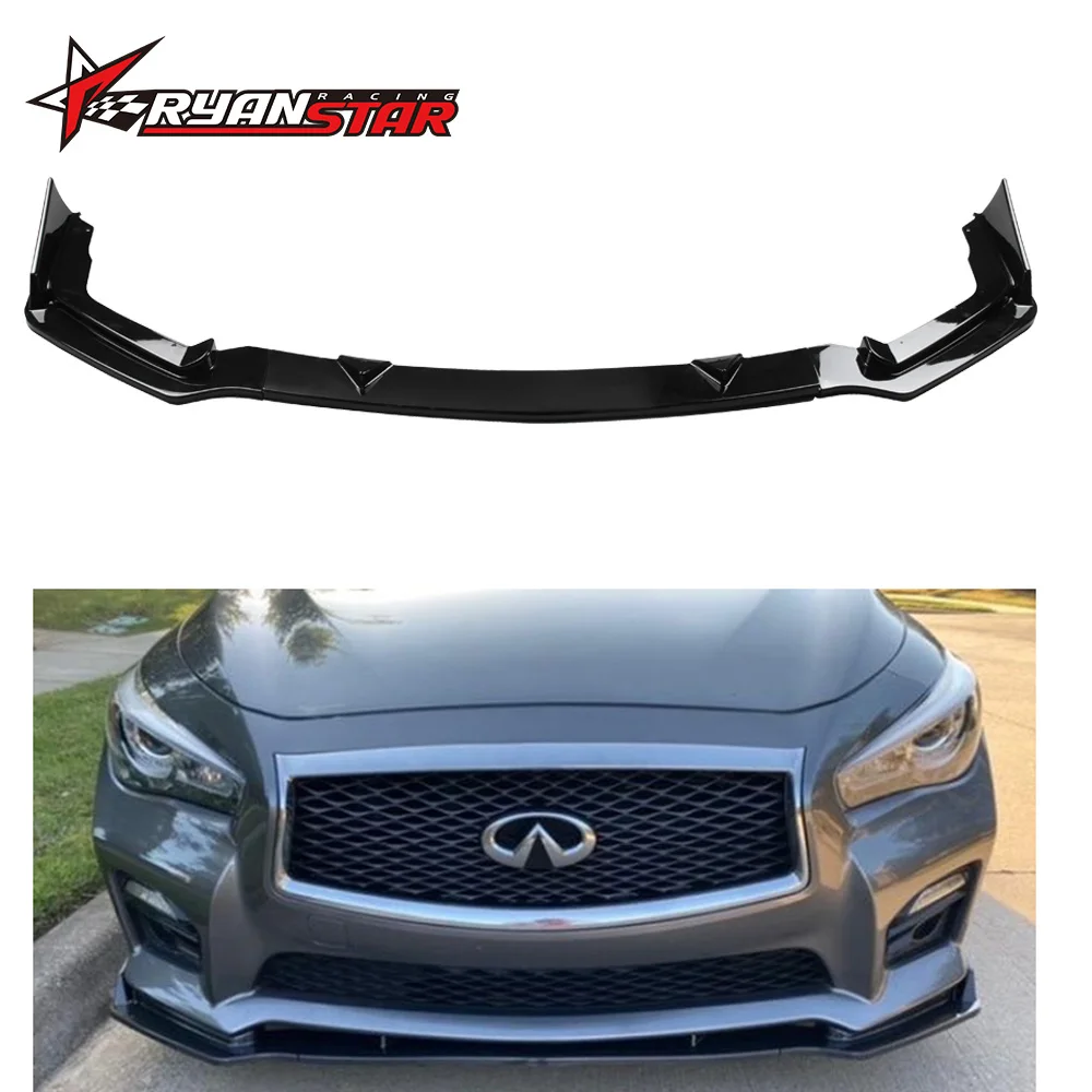 3pcs Front Bumper Lip Splitter for Infiniti Q50 2014-2017 Sport Trim Protection Splitter Spoiler Bright Black