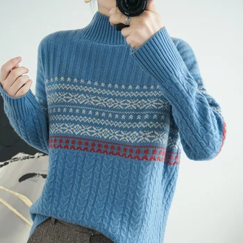 

Women's Cashmere Striped Turtleneck Sweater Women's Loose Wool Bottoming Shirt Long Sleeve Casual Coat Sweater Hot pullovers