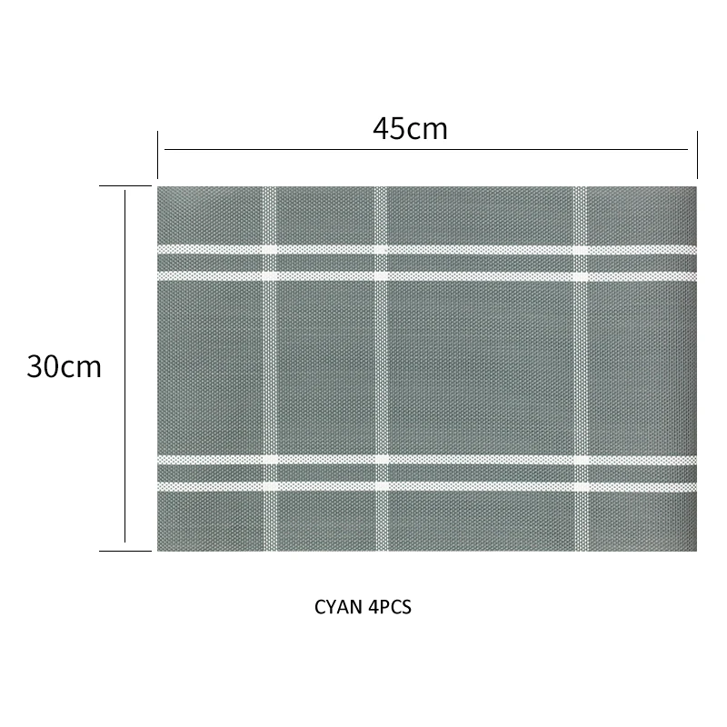 Домашние моющиеся настольные салфетки 12*18 дюймов обеденный стол коврики тканые виниловые Жаростойкие салфетки упаковка из 4 шт. настольные коврики - Цвет: Cyan 4Pcs