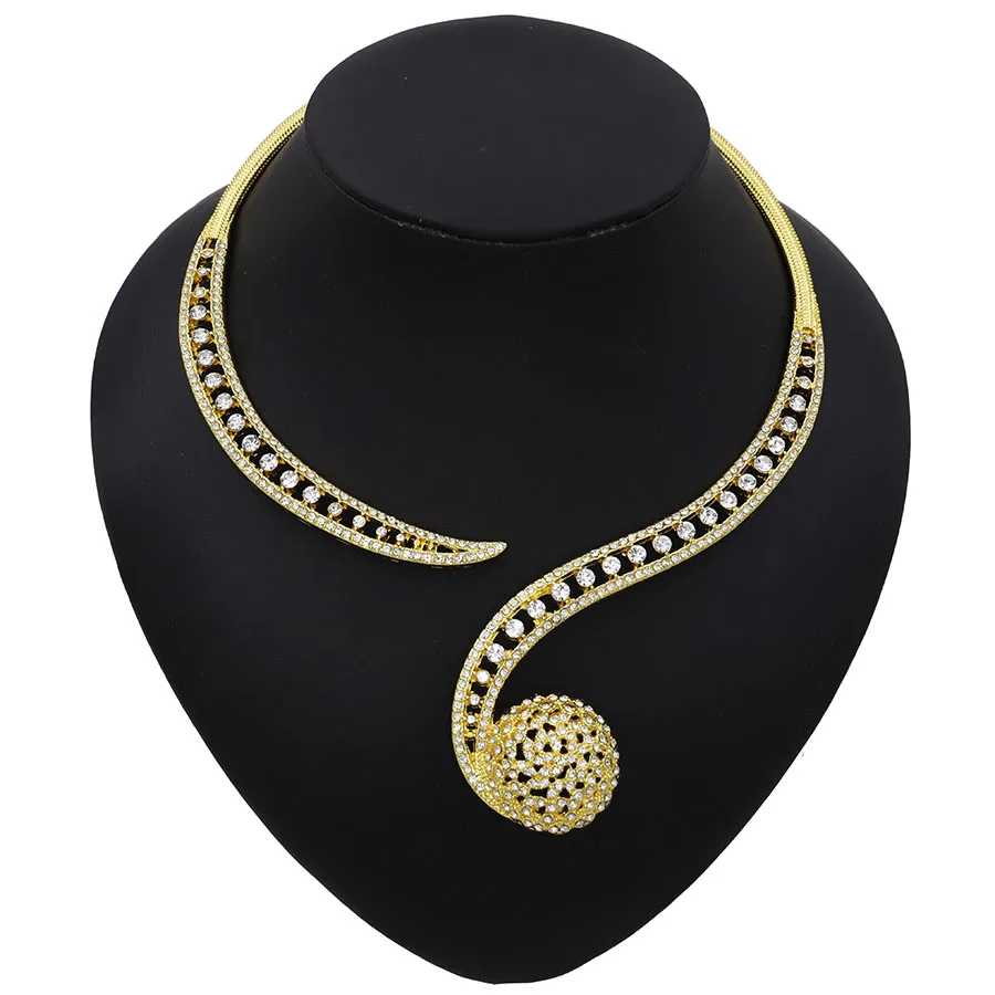 TSROUND Gold Color Jewelry Set Round Ball Pendant Pattern Dubai Costume Jewelry African Simple Elegant Necklace Earring Set