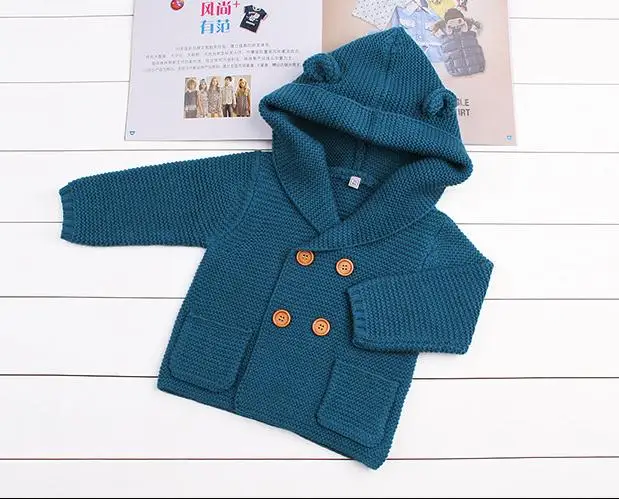 Focusnorm Новая мода на возраст от 0 до 24 месяцев Одежда для маленьких мальчиков и девочек свитер осень-зима с длинными рукавами куртка с капюшоном однотонные милые теплые Вязание пальто