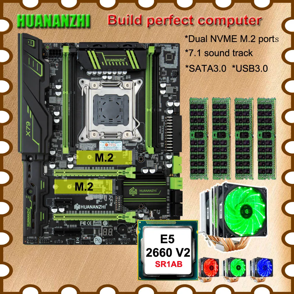 Материнская плата HUANANZHI X79 Pro с двойным M.2 NVMe SSD слотом ЦП Intel Xeon E5 2660 V2 6 Трубок кулер