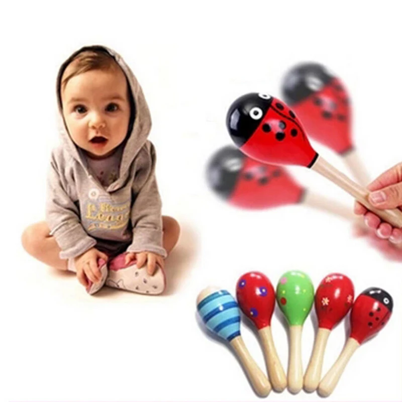 ONE Wooden Maraca Rattles Musical Baby Children Shaker Kids Development Toy Gift 