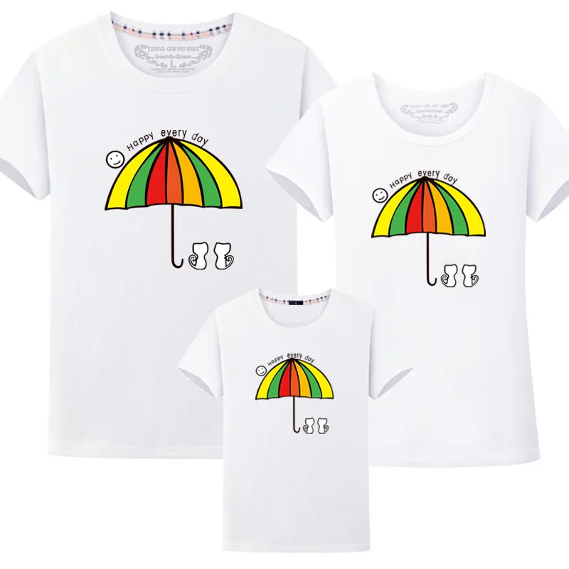 white Umbrella tops Футболки с зонтиком; хлопковая одежда с короткими рукавами для папы, мамы, родителя и ребенка; одинаковые комплекты для семьи; подарки для детей; Прямая поставка - Цвет: white Umbrella tops