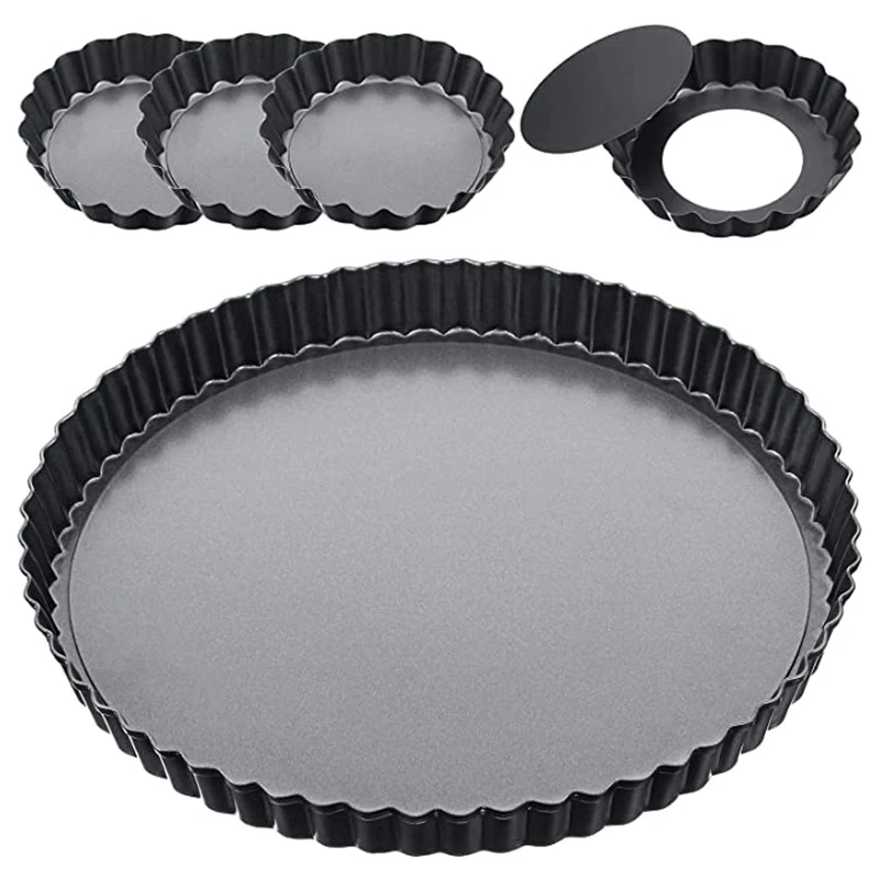 9 Inch and 4 5 Pack Tart Pan Removable Bottom Quiche Non-Stick Pie Baking Dish Carbon Steel | Дом и сад