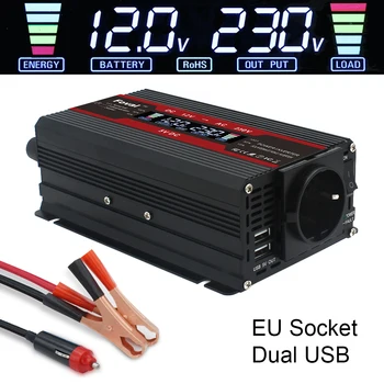 

4000W power inverter Modified Sine Wave LCD display DC 12V to AC 220V Solar 2 USB car Transformer Convert EU socket
