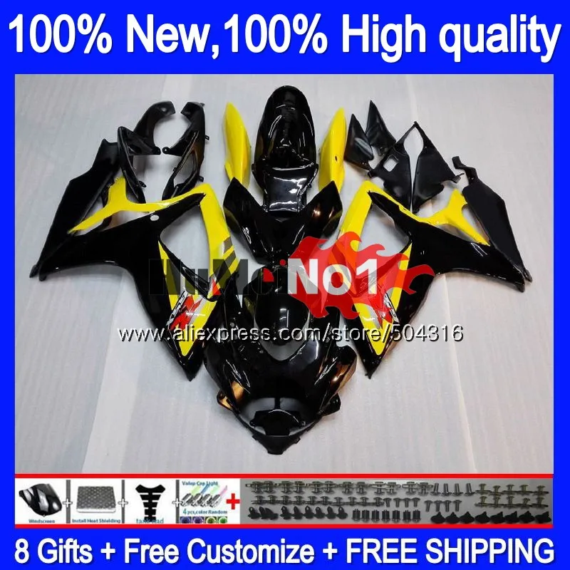 Корпус для SUZUKI GSX R600 GSX-R750 GSXR 600 750 CC 06 07 2006 2007 16MC. 12 GSXR-600 K6 GSXR600 GSXR750 06 07 желто-черный обтекатель - Цвет: No. 1