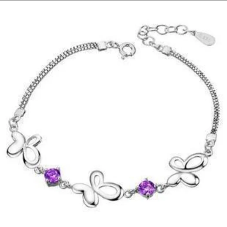 V41 925 Серебряная бабочка браслет Мода Кристалл Циркон микро-инкрустированные ручной ювелирные изделия