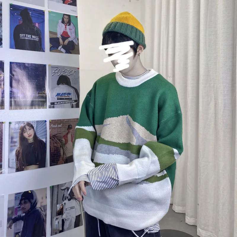 Winter Thick Sweater Men Warm Fashion Printing Casual O neck Knitted Pullover Mens Loose Knitting Sweaters 3