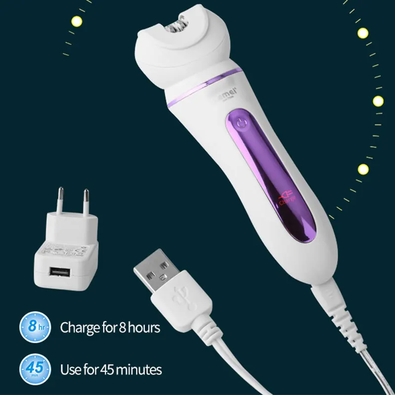 Épilateur électrique Kemei 7936 pour femme, visage et corps, rechargeable, pour l'épilation du visage et du corps, y compris les jambes._voghion.com