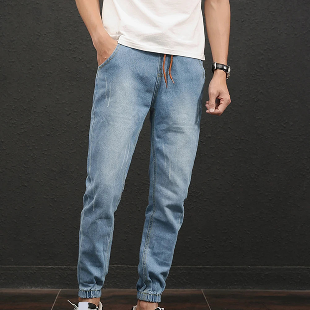 Plus Size Fashion Casual Comfy Men Jogger Stretch Drawstring Elastic Waist Fit Denim Long Pants Jeans Slim Clothing For Mens