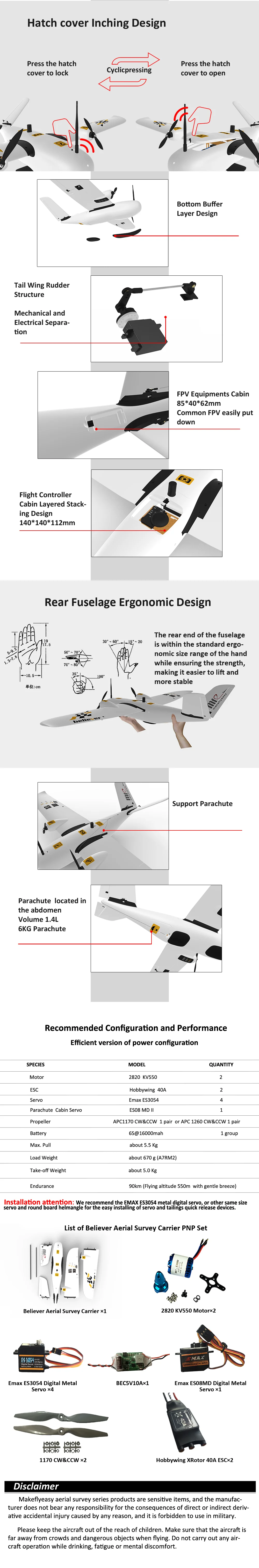 Makeflyeasy Believer, the rear end of the fuselage within the standard ergo nomic size range of the