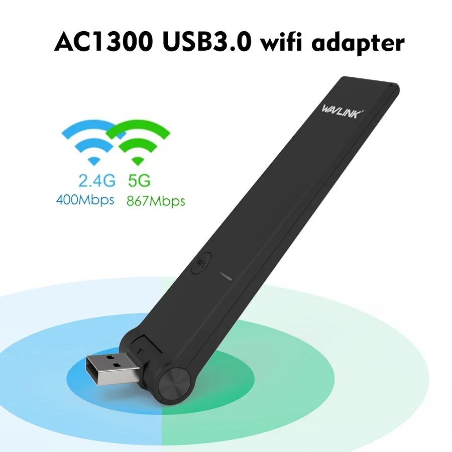Wavlink USB2.0 AC600 USB wifi адаптер Wi-Fi адаптер Dual Band 2,4G/5G USB Беспроводной локальной сети картоприемник для ноутбук ПК настольный компьютер - Цвет: AC1300 wifi adapter
