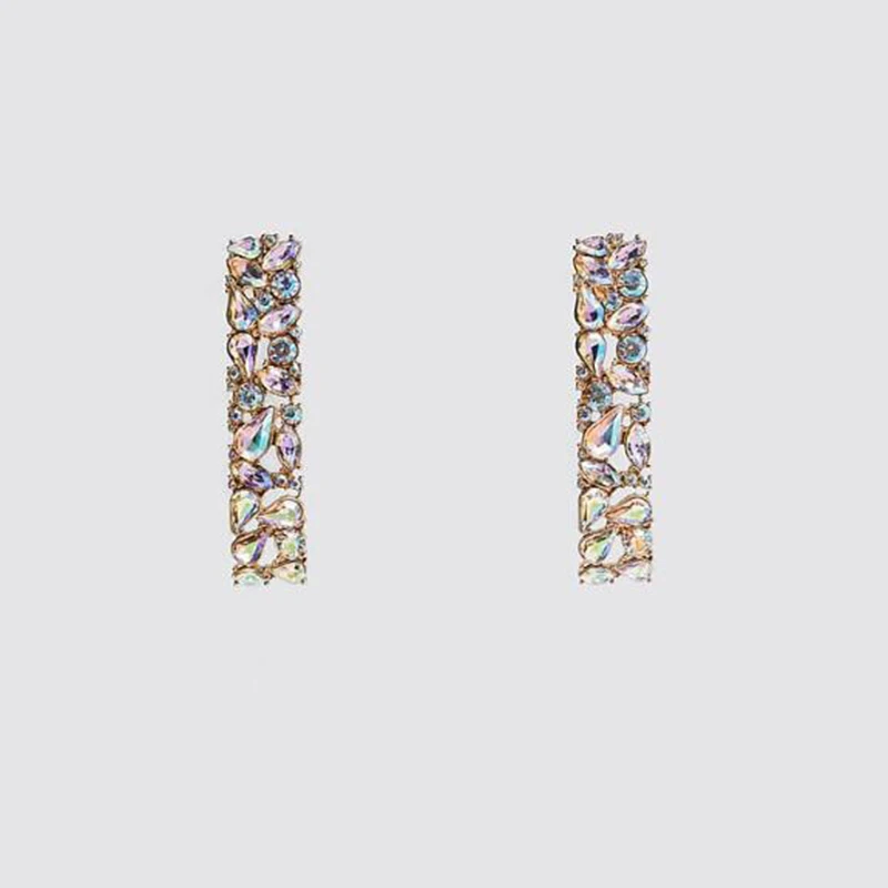 ZA геометрические металлические Висячие серьги для женщин, модные элегантные блестящие серьги-манжеты с кристаллами в английском стиле, ювелирные изделия, вечерние серьги