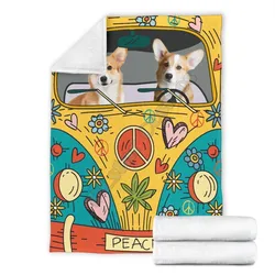 Hippie van corgi dog fleece blanket 3d printed Sherpa Blanket on Bed Home Textiles HOME ACCESSORIES Hippie van corgi dog fleece blanket 3d printed Sherpa Blanket on Bed Home Textiles HOME ACCESSORIES