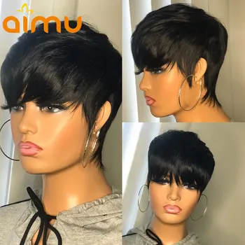 

Short Pixie Cut Wig 13x4 Lace Front Human Hair Wigs with Bangs Pre Plucked Hairline Machine Wig Remy Brazilian Glueless Wig