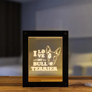 

I Love My Bull Terrier Laser Engraved LED Illuminated Puppy Dog Acrylic Display Led Photo Frame Night Lamp Decorative Lighting