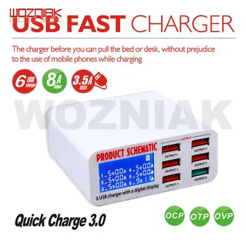 

WOZNIAK Multiport LCD Display USB Charging Station EU US UK Plug Mobile Phone Fast Charger for iPhone 6 7 8 X iPad