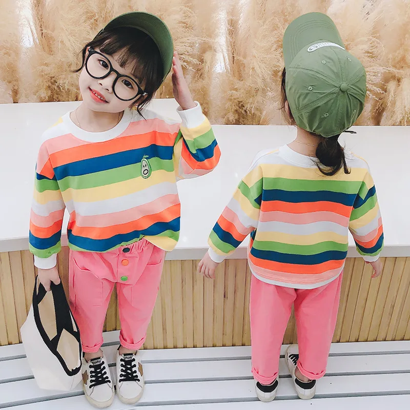 

Childrenswear GIRL'S Spring Clothing Children Rainbow Leisure Suit 2020 Girls Korean-style New Style Two-Piece Set