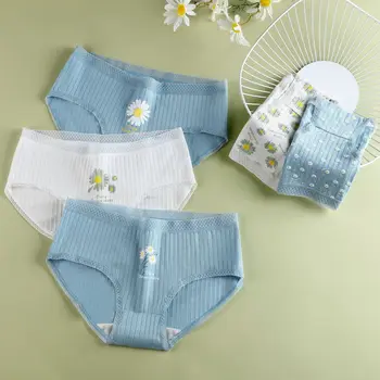 

Japan Style Kawaii Daisy Women Underwear Summer Cotton Female Lingerie Panties 2020 New Hot Sale Embroudery Briefs Dropshipping