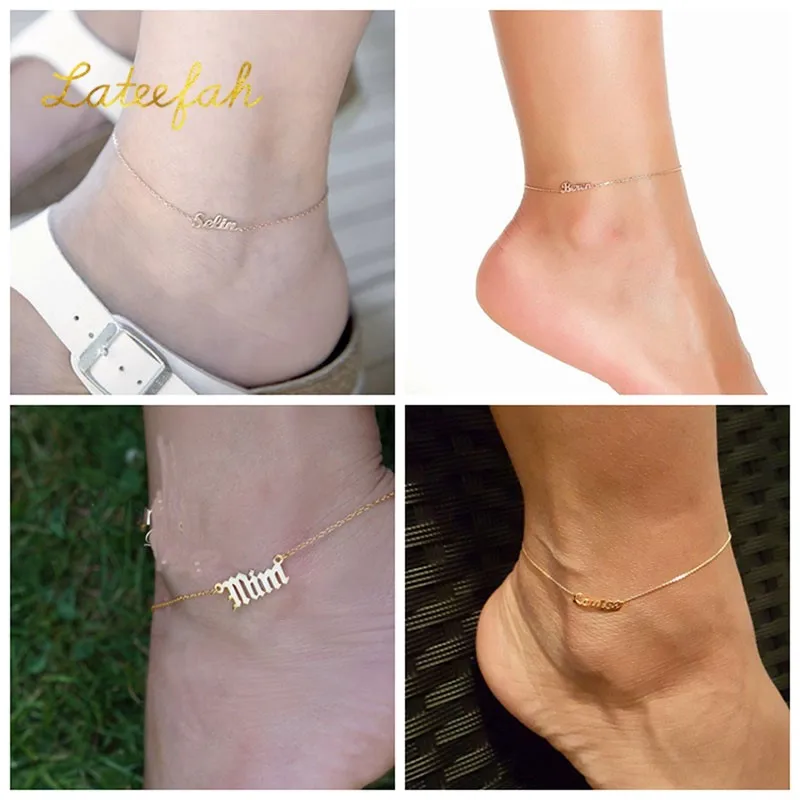

Personality Custom Name Women Foot Jewelry Bracelet On The Leg Stainless Steel Handmade Letter Chain Anklets Birthday Gift
