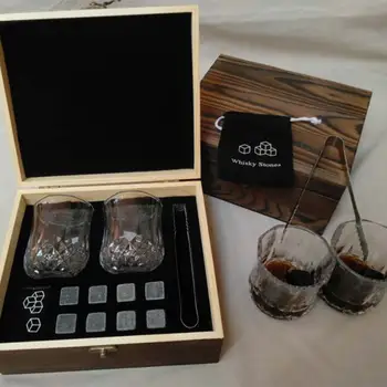 

1 Set Whiskey Stones Gift Set -Granite Chilling Stones Whisky Rocks - Reusable Ice Cubes with Tongs Stopper - Best Drinking Gift