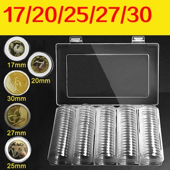 

100x 17/20/25/27/mm Coin Storage Cases Capsules Holder Clear Plastic Round Box~