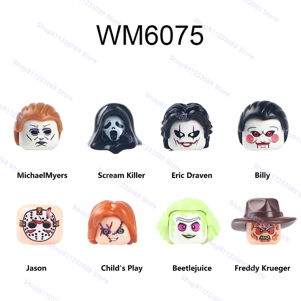8pcs/lot Jason Beetlejuice Michael Myers Scream Killer Freddy Krueger Saw Billy Building Blocks Bricks Dolls Action Figures Toys | Игрушки и