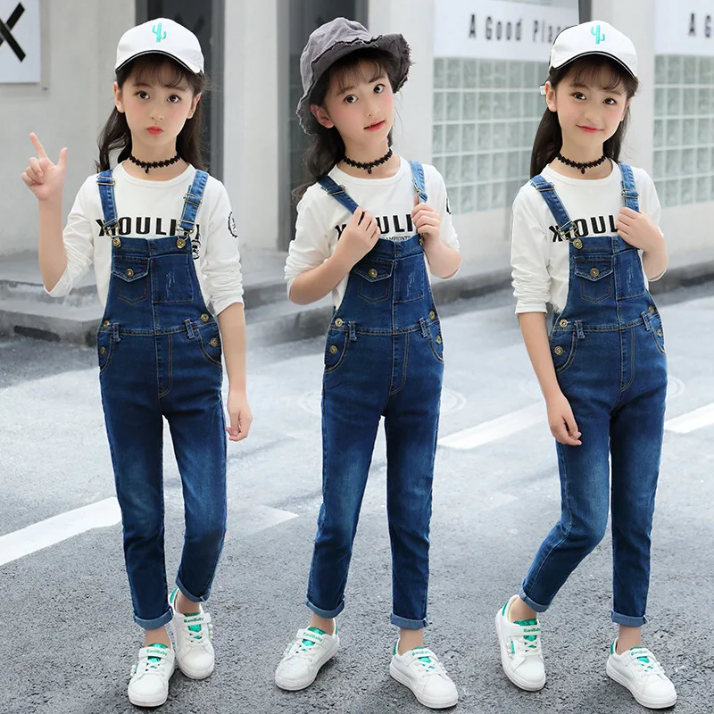 

6 Girls' Overalls Set Two Pieces 8 Spring And Autumn Big Boy 10 Little Girl 12 Front Brake Block Pocket 13 Children 15-Year-Old