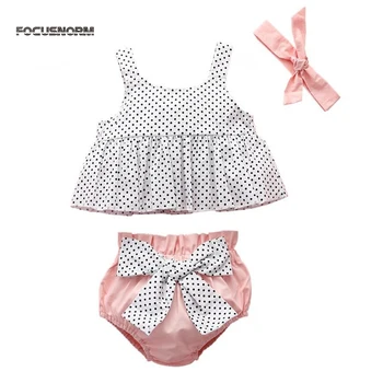 

FOCUSNORM 0-24M Newborn Baby Girls Clothes Sets 3pcs Polka Dot Print Sleeveless Vest Tops Shorts Headband