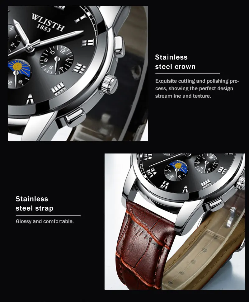 WLISTH relogio masculino мужские водонепроницаемые модные часы мужские кварцевые наручные часы люксовый бренд часы