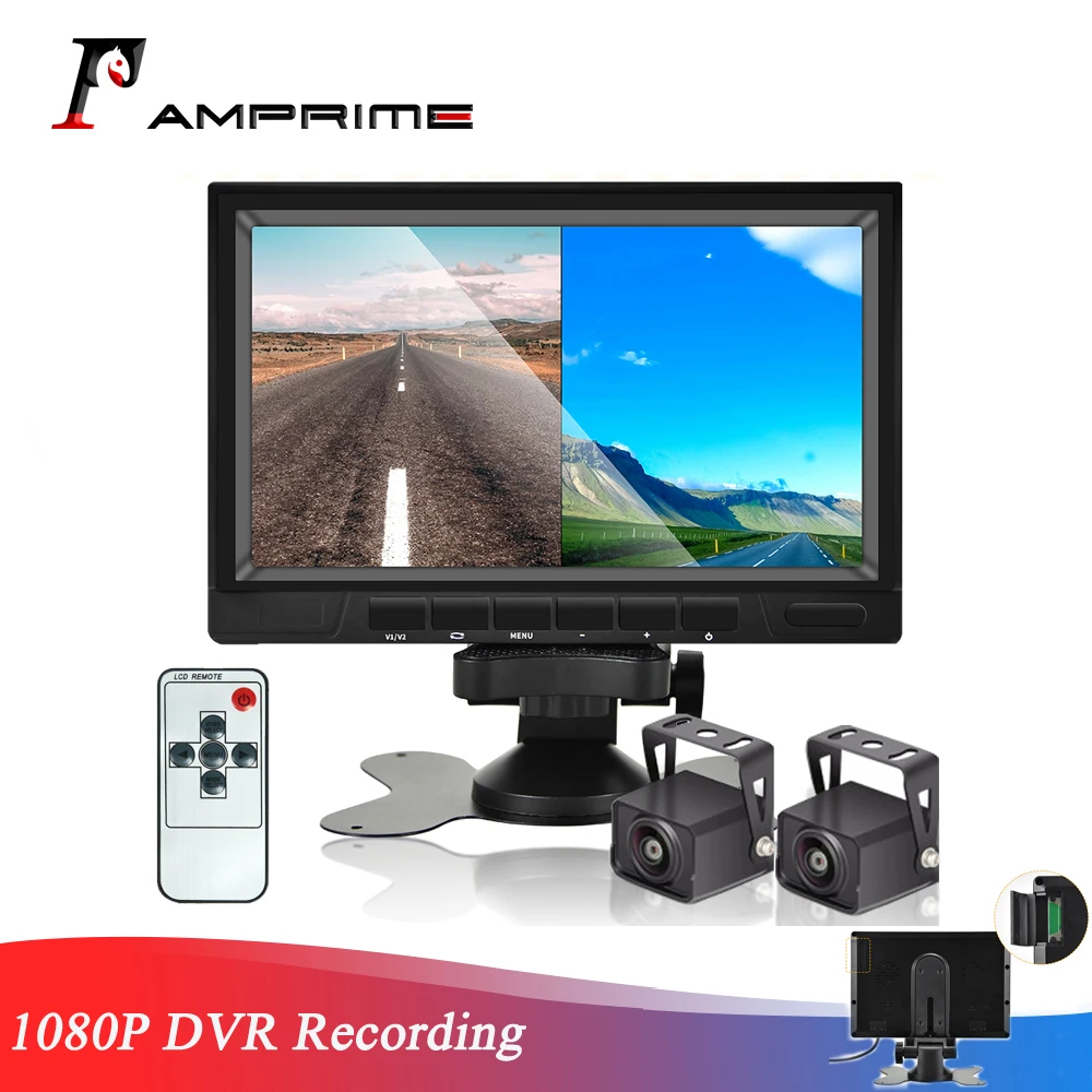 

AMPrime 7" AHD 1080P Screen Split Monitor + Car Rearview Backup Camera Reversing System Night Vision for Truck Bus DVR Recording