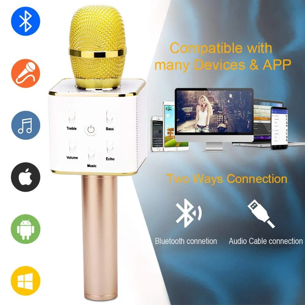 Q7 беспроводной Bluetooth студия ручной микрофон K песня певец пшеничный хулиган караоке профессиональный микрофон динамик микрофоны KTV