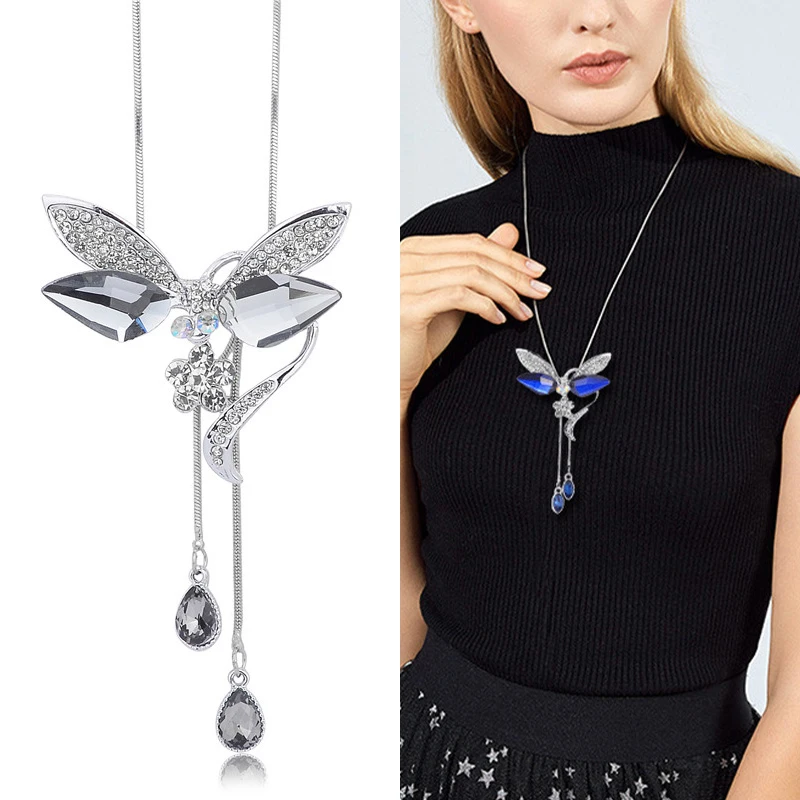 4-Dragonfly Gray RAVIMOUR колье ожерелье для женщин Опаловый камень большая бабочка колье Femme модное ювелирное изделие корейское Длинное колье-цепочка подарок для девушки - Окраска металла: 4-Dragonfly Gray