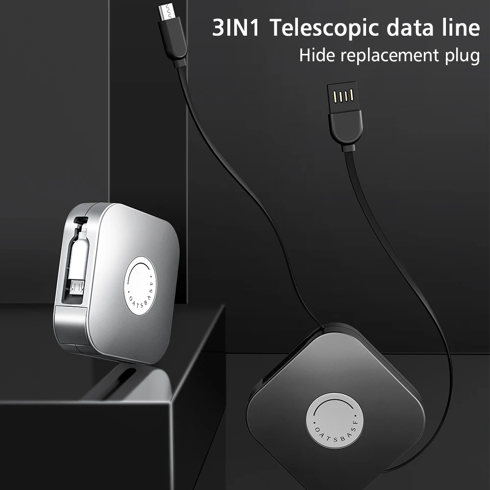 Oatsbasf Новый 3 в 1 Usb Type C выдвижной кабель для IPhone 8 7 plus X XS скрытый USB зарядки Xiaomi Huawei