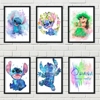 

American extreme popular anime Lilo & Stitch watercolor poster hight quality home Decor Room decoration picture No Frame o923