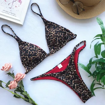 

2020 Sexy Women Thong Swimsuit Leopard Swimwear Padded Beachwear Push Up Bathing Suit Micro Bikini set Female Biquini BS071