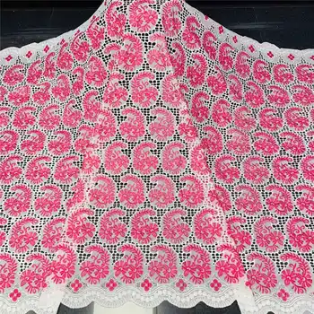 

wholesale latest cut hole embroidery African cotton fabrics Swiss voile lace popular Dubai style Pink