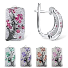 Новейший завод дерево цветение сливы Цветы Стад Серьги-кольца, модные ювелирные украшения с инкрустацией AAA CZ красный зеленый горный хрусталь серьги Z4E782