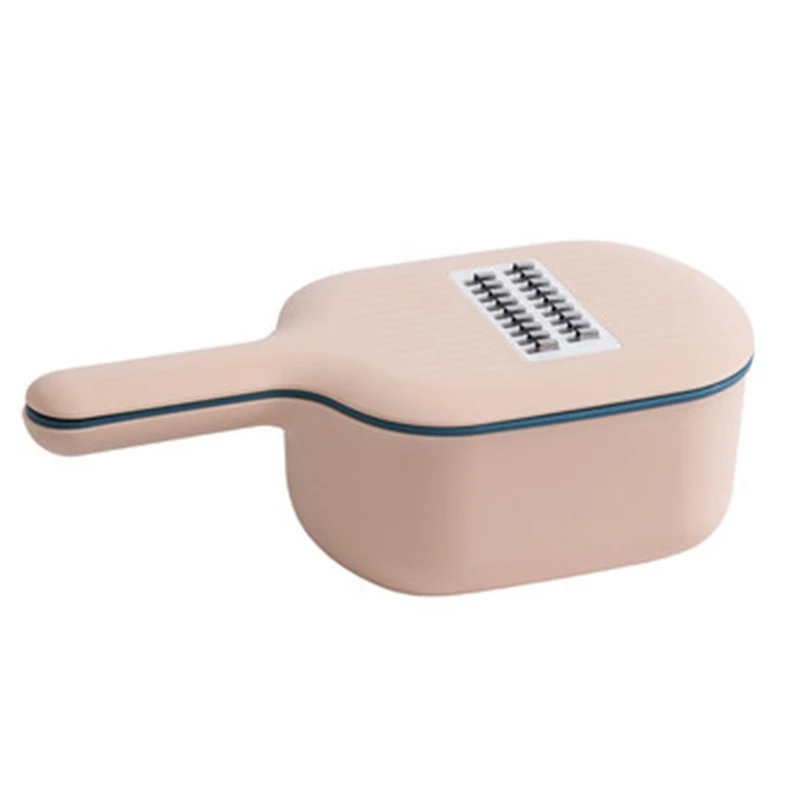 8PCS PP Stainless Steel Vegetable Cutter Mandoline Slicer Peeler Storage Basket Grater Kitchen Tool for Potato Carrot Cheese - Color: Pink